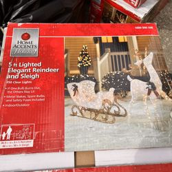 Home Accent Holiday 5ft Lighted Elegant Reindeer And Sleigh 