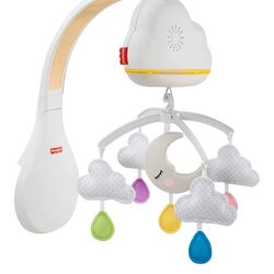 Like New - Fisher Price Sound Machine Calming Clouds Mobile & Soother Convertible Crib to Tabletop with Music & Lights