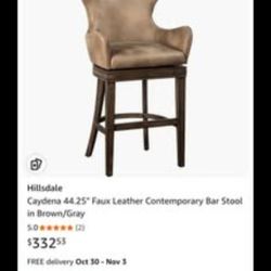 Hillsdale Caydena 44.25" Faux Leather Contemporary Bar Stool in Brown/Gray