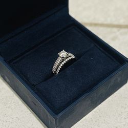 Over 1ct Diamond Engagement Ring Set With Wedding Band New Vs-1 Diamond Size 7 White Gold 