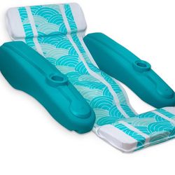Swimming Pool Floating Chaise Lounge Padded Cushion with Headrest, Aqua