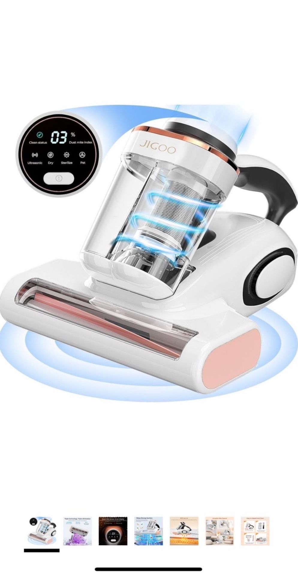 Mattress Vacuum Cleaner with Dust Sensor, Anti-allergen Bed Vacuum Cleaner with UV & Ultrasonic and High Heating, 13Kpa Suction 500W Powerful Double-C