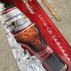 🔥Budweiser Cerveza Long Bottle Metal Beer Bar Tin Sign  
