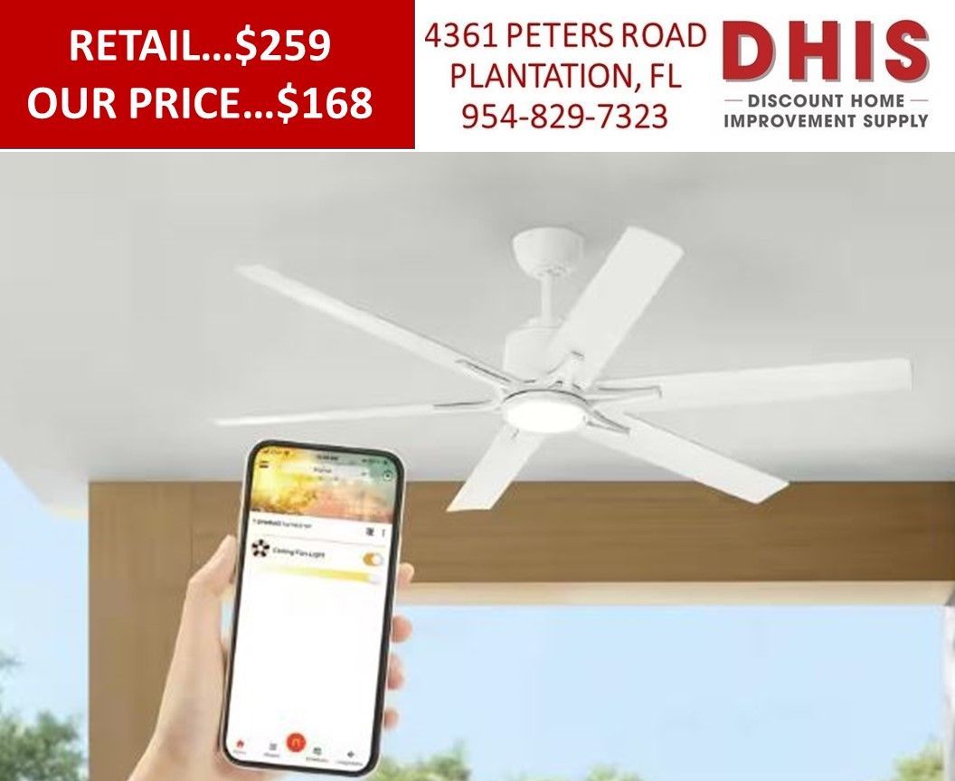 Kensgrove II 60 in. Smart Indoor/Outdoor Matte White Ceiling Fan with Remote and Hubspace