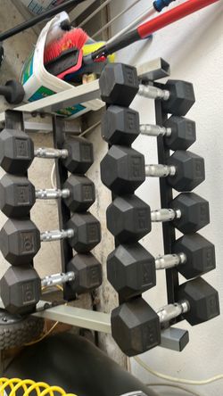 Rubber Hex Dumbbell Set with Rack