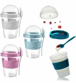 FREE On the Go Yogurt Containers With Lids, Spoons - Plastic Reusable Parfait (4 Pack, 20 Oz)