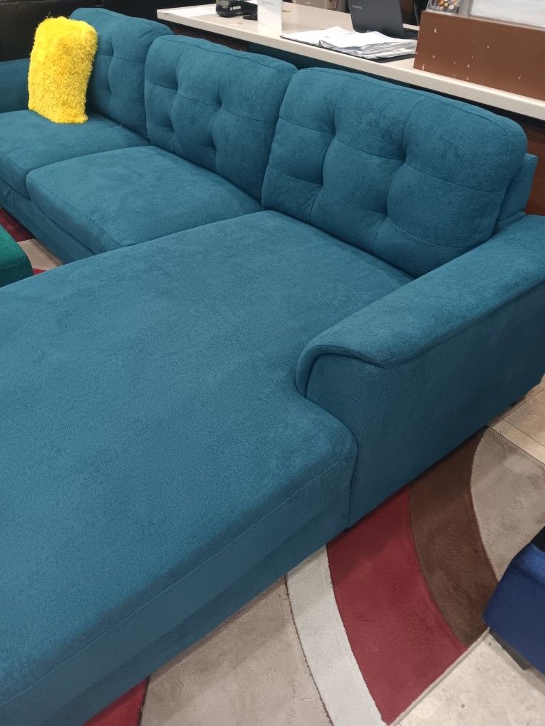 *Black Friday Now*---Biscayne Vibrant Blue Fabric Sectional Sofa W/Ottoman---Delivery And Easy Financing Available👌