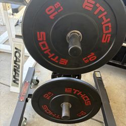 2 -10 Pounds Ethos Bumper Plates  And Ethos Tree On Wheels 