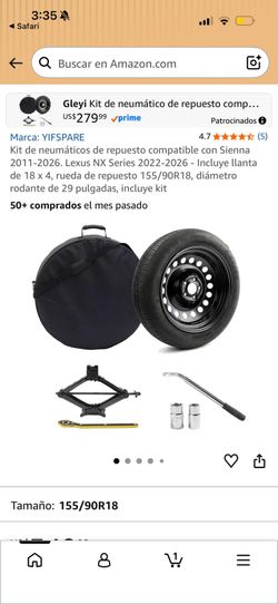 Spare Tire Kit Compatible with 2021-2026 Tucson, Santa Fe, Sportage
18x4 Rim, T155/90R18 Spare, 29” Rolling Diameter, Includes Jack kit and Carrying C