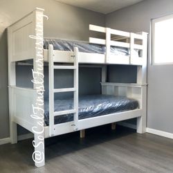 White Twin Bunk Bed With Mattresses 