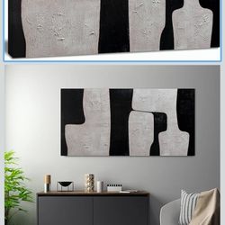 Black and White Abstract Wall Art for Living Room Textured Large Artwork Minimalist Oil Painting for Bedroom Office Home Decor 20"x40