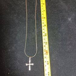 Vintage New 925 Sterling "India" 1.0 Mm 18 Inch Chain With Silver Plate & CZ Cross Pendant