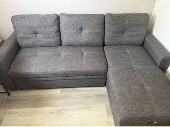 Convertible Gray Sectional Couch with Pull-Out Bed & Storage
