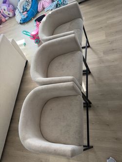 Free Set of 3 Upholstered Accent Chairs with Metal Frame