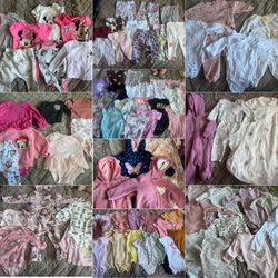 170 pieces of Baby Girl Clothing & velcro swaddle blankets from 0-3m, 3-6m, & 6-9m