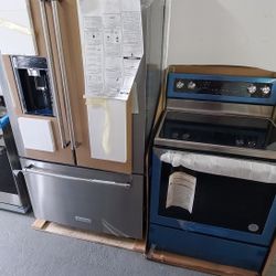Kitchen Aid  Set Fridge 36 Inches  Counterdepth  Brand  New And Stove Electric 220 Volt Convention $3599 Both Item Brand New