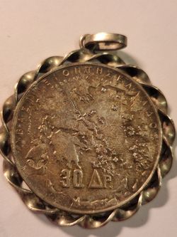Silver, 1963 Greek 30 Drachami Coin Pendant