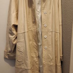 Vintage Women's Leather Trench Coat  Off White 
