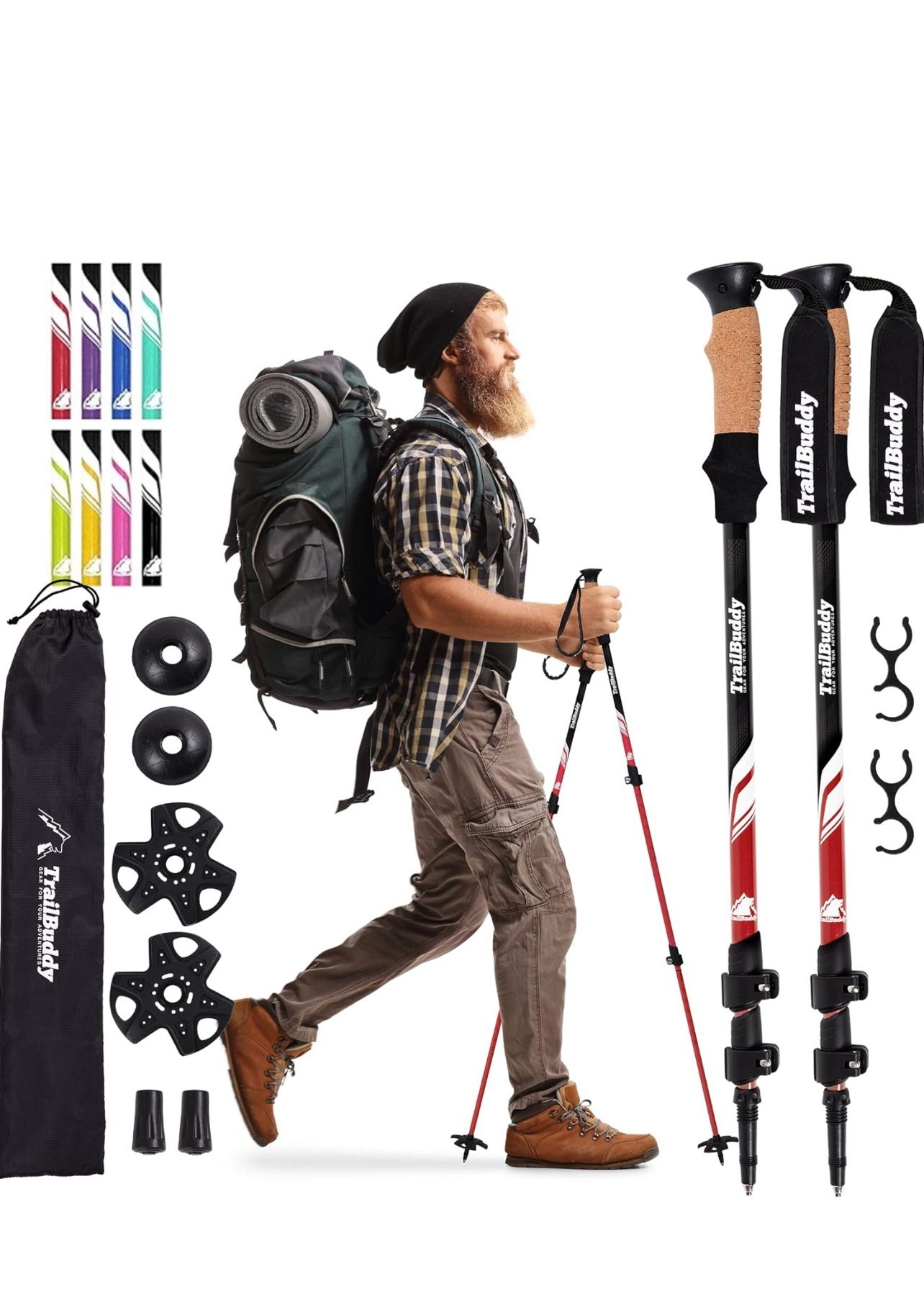TrailBuddy Trekking Poles - Lightweight, Collapsible Hiking Poles for Snowshoe & Backpacking Gear - Pair of 2 Walking Sticks for Hiking, 7075 Aluminum