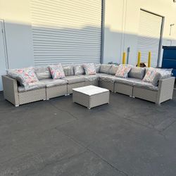 9pc Grey Wicker Outdoor Patio Furniture Set 