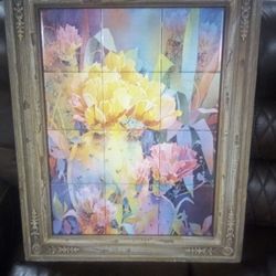 Original Judith Moore-Knapp Tile Mosaic Floral Painting 
