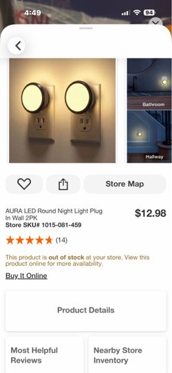 AURA LED Sconce Cylinder and Round Led Night Light 2PK Have around 150 items 7.00 ea