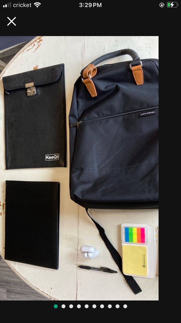 Lucky Brand Backpack With Waterproof Fireproof Document Case. Professional Black Leather Notepad