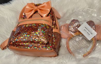 Minnie Mouse Sequin orange/peach backpack and ears