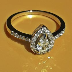 White Sapphire Teardrop Silver Ring Size 8