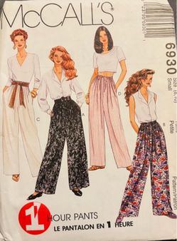 Vintage McCall’s 6930 Loose Pants Easy 1 Hour  Sizes 8-10 New Uncut