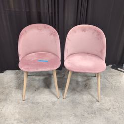 Set of Two Modern Pink Dining Chairs in Velvet
