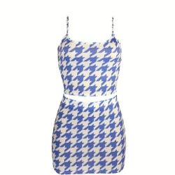 Chic Houndstooth Two-piece Skirt Set - Flattering Crop Cami Top & Figure-Sculpting Bodycon Skirt Outfit - Fashion-Forward Womens Clothing