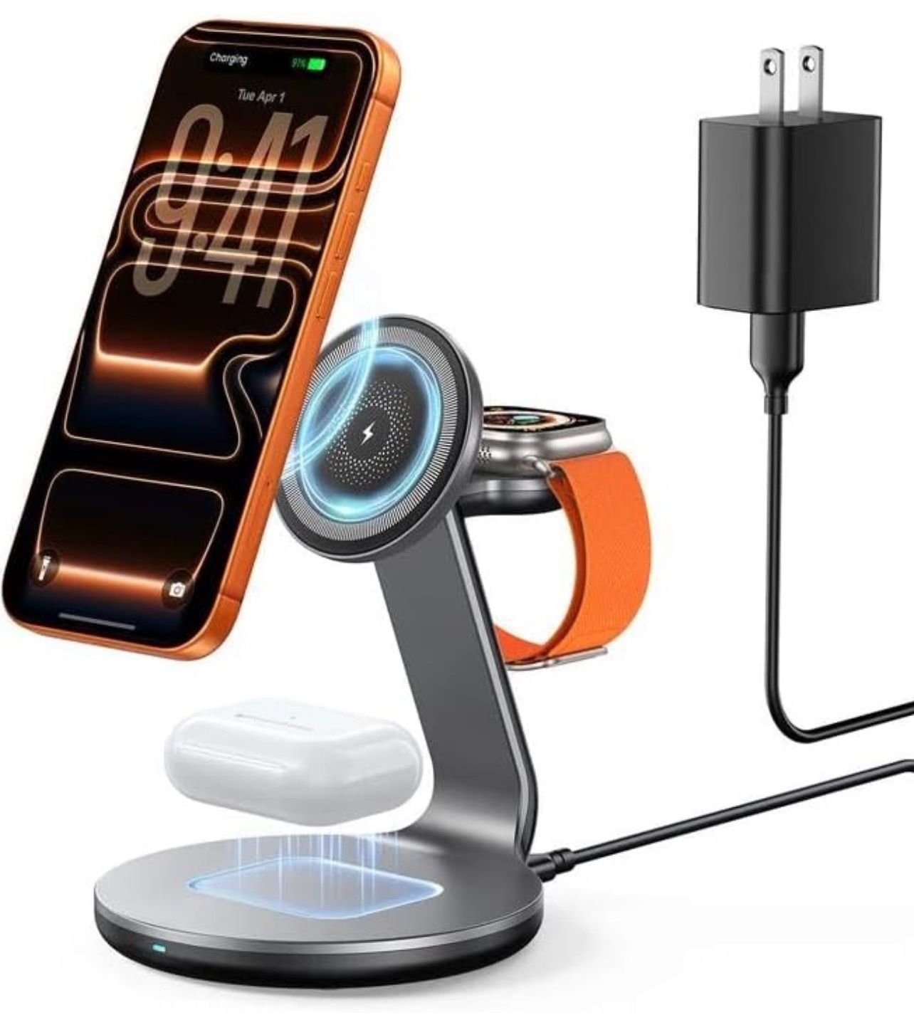 3 in 1 Charging Station for Apple Compatible with Magsafe Charger Stand for iPhone 17 16 15 14 13 12 Wireless Charging Station for AirPods Wireless Ch