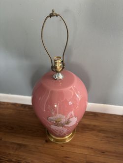 Vintage Pink Floral Ceramic Lamp – 18” Tall