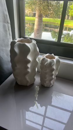 White Textured Ceramic Vases Set of 2