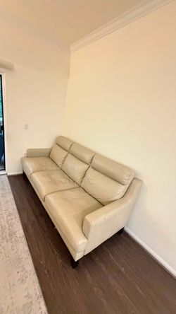 Beige Leather Sofa / Couch – 3 Seater