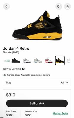 Selling Jordan 4 yellow thunder