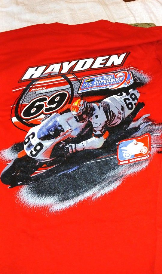 RIP; Nicky Hayden...A VINTAGE Red, Long Sleeve Nicky Tee. 