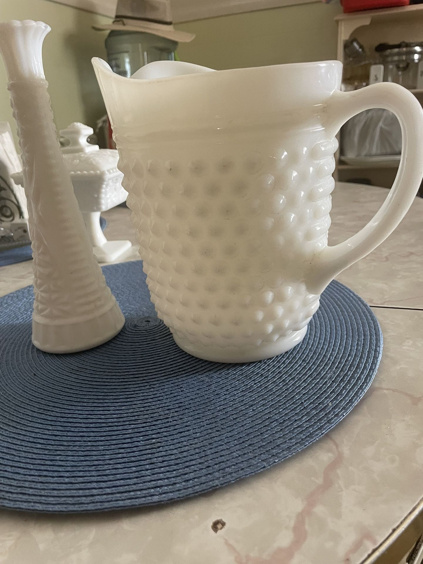 Tea Picture, And flower vase, white milk glass early 1950s asking $65 firm
