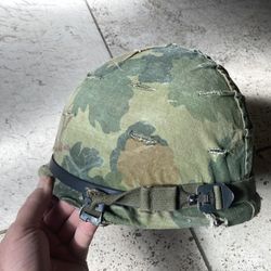 Vintage Vietnam War era army military marine helmet M1 rear seam 1973