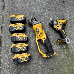 Dewalt 20v Impact Driver And Grinder Both Good Condition With 5 Lithium Batteries All Great Condition 