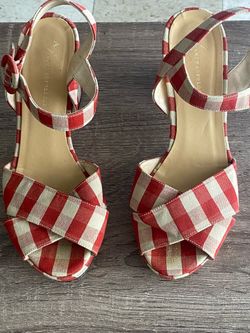 Anthropologie Red Gingham Platform Heeled Sandals Size 7