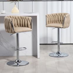 Adjustable Swivel Bar Stools with Woven Backs, Set of 2 - Yellow