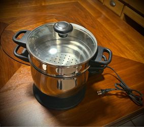 Cooks Essentials Electric 2-Tier Food Steamer Stainless Steel with Glass Lid & Temp Control