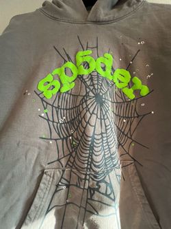 100% AUTHENTIC SP5DER HOODIE (Grey/Lime Green)