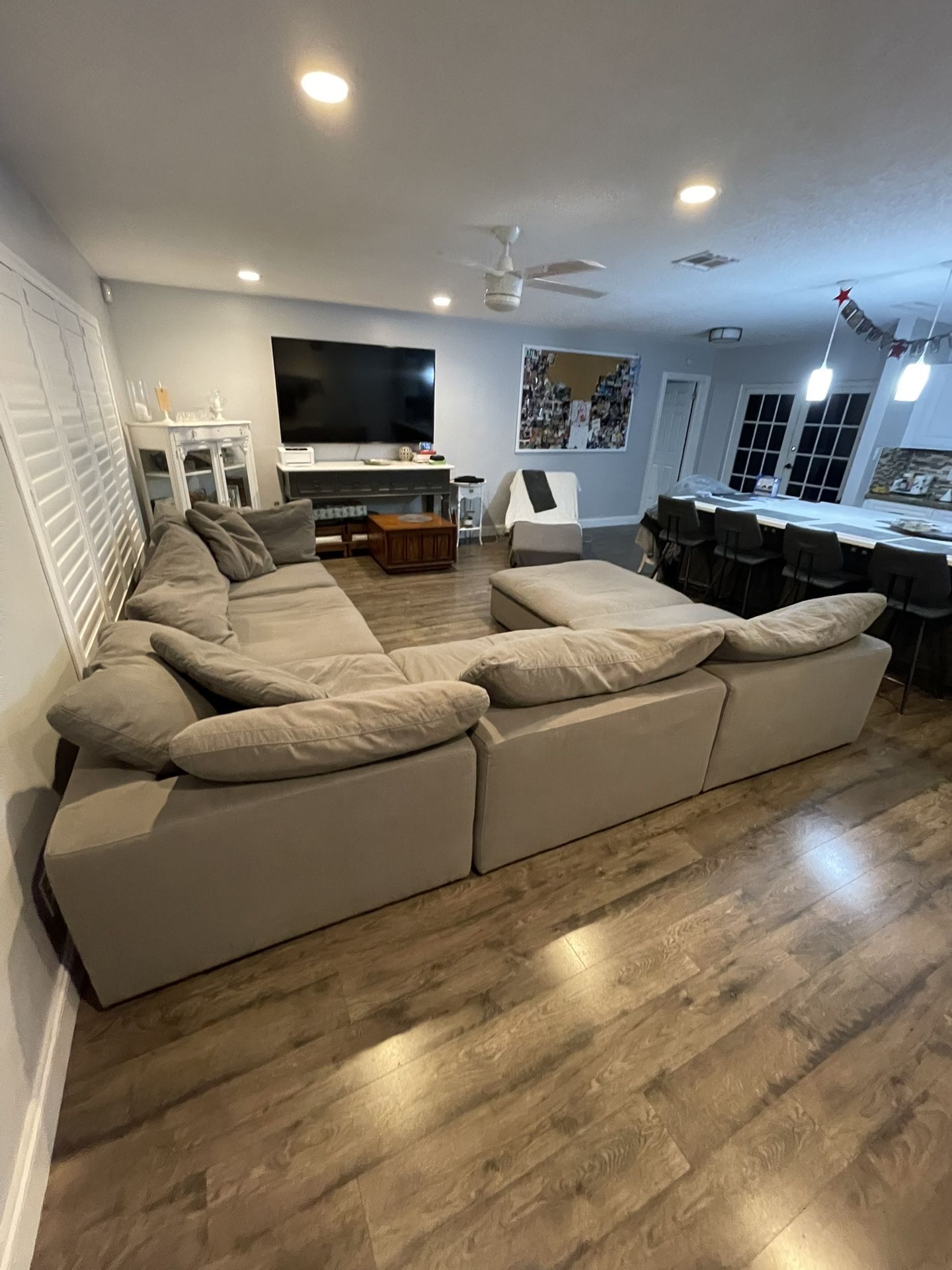 Grey Couch Nixon Light Gray Fabric 5pc Bumper Sectional