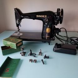 Singer 201 Sewing Machine With Attachments 