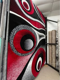 Red Black Gray Abstract Area Rug