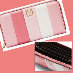 Victoria's Secret, Bags, New Vs Signature Stripe Zip Wallet