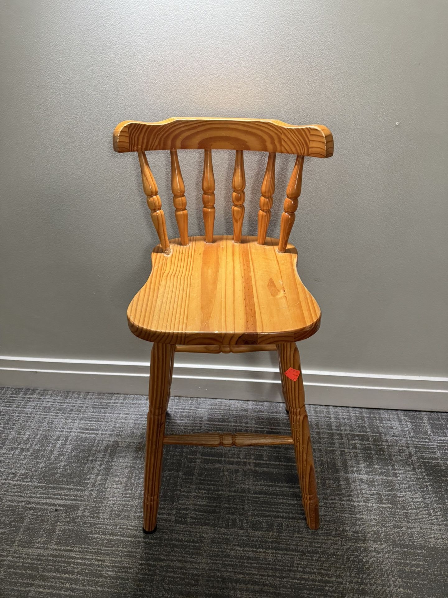 Vintage solid Scandinavian turned wood chair, Swedish mid century wooden chair